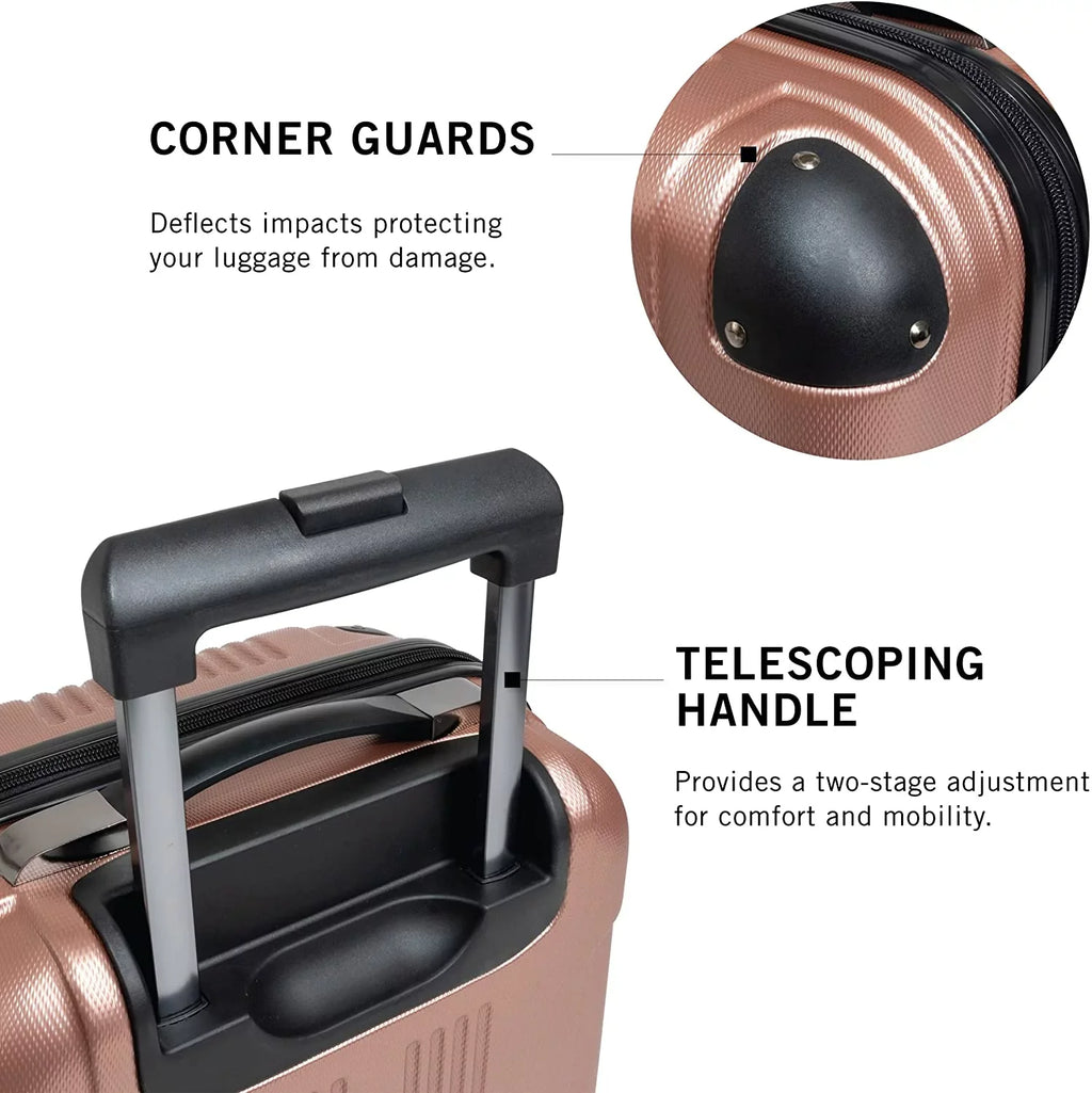 Kenneth Cole  Out Of Bounds Lightweight Durable Hardshell 4-Wheel Spinner Cabin Size Travel Suitcase, Rose Gold, 24-Inch Checked