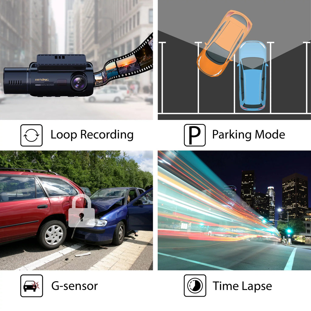 Rexing V3 1080P Front and Inside Cabin Dash Cam with Wi-Fi &