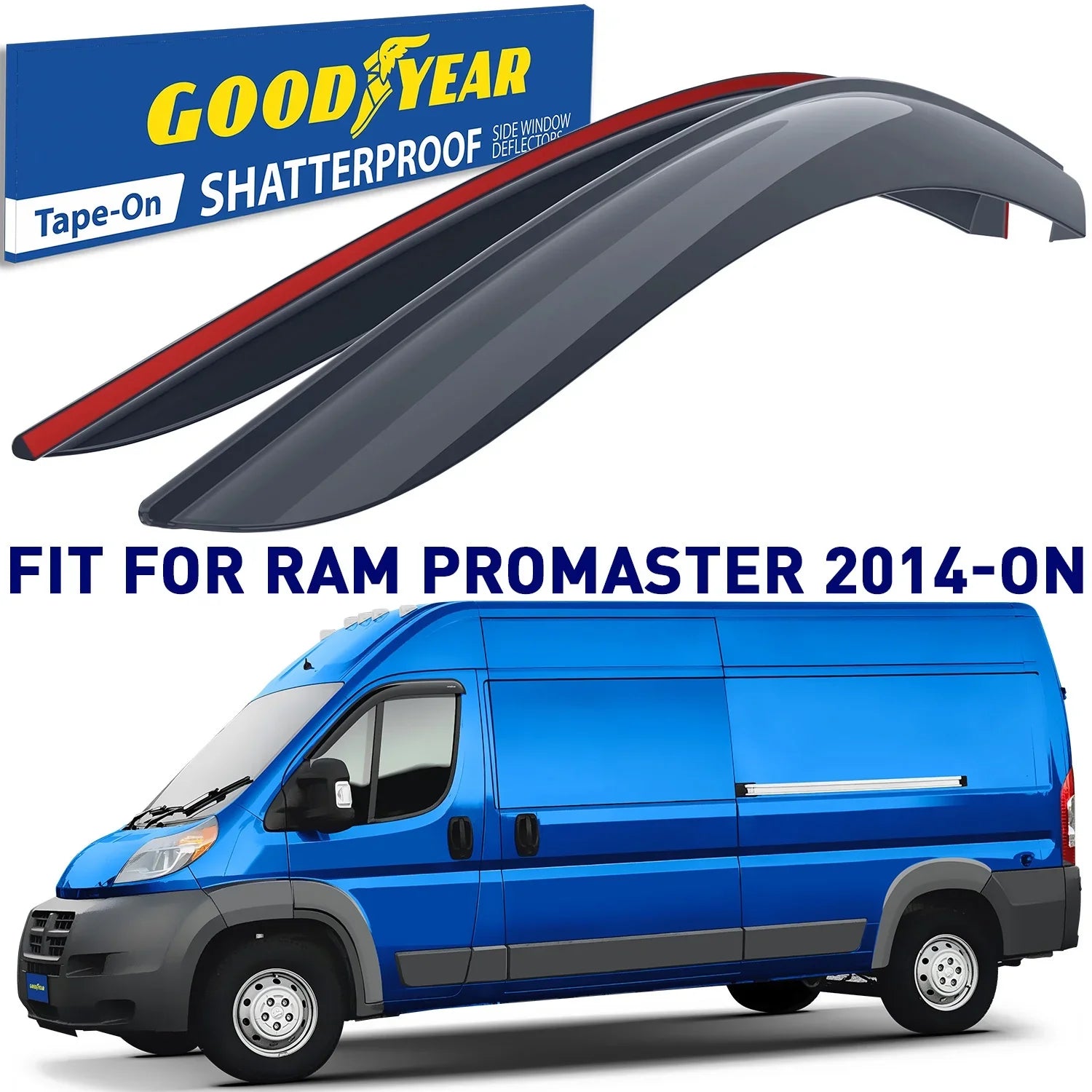 Goodyear Shatterproof Window Deflectors for Ram ProMaster 2014-2024, Tape-on Rain Guards, Window Visors, Vent Deflector, Vent Visor, Car Accessories, 2 pcs - GY008711