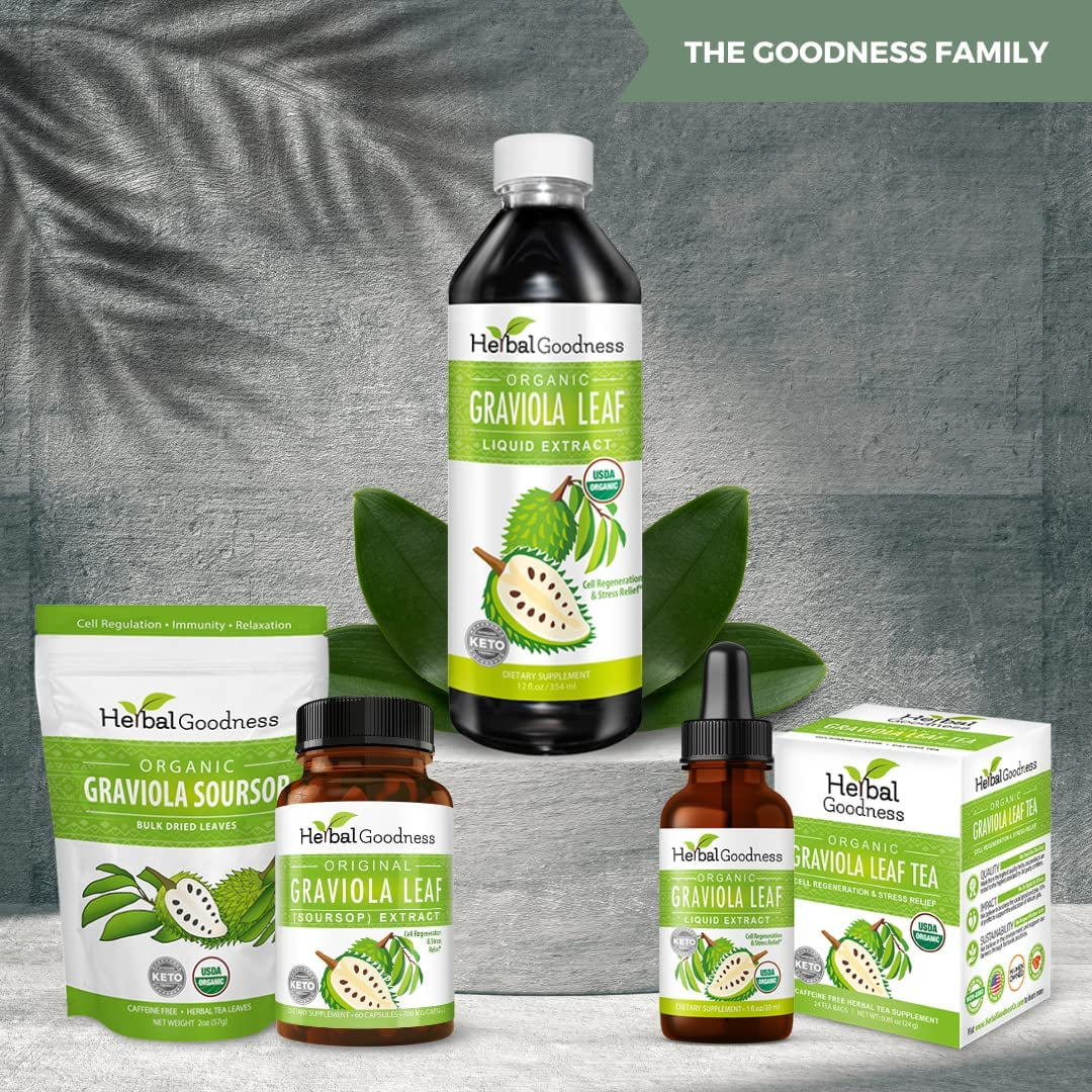 Graviola Leaf Extract Liquid - Soursop (Guanabana) Leaves Ð  Organic, Non , Kosher Ð Cell Support & Regeneration & Stress Relief - Immune Boost Ð - 12oz Bottle