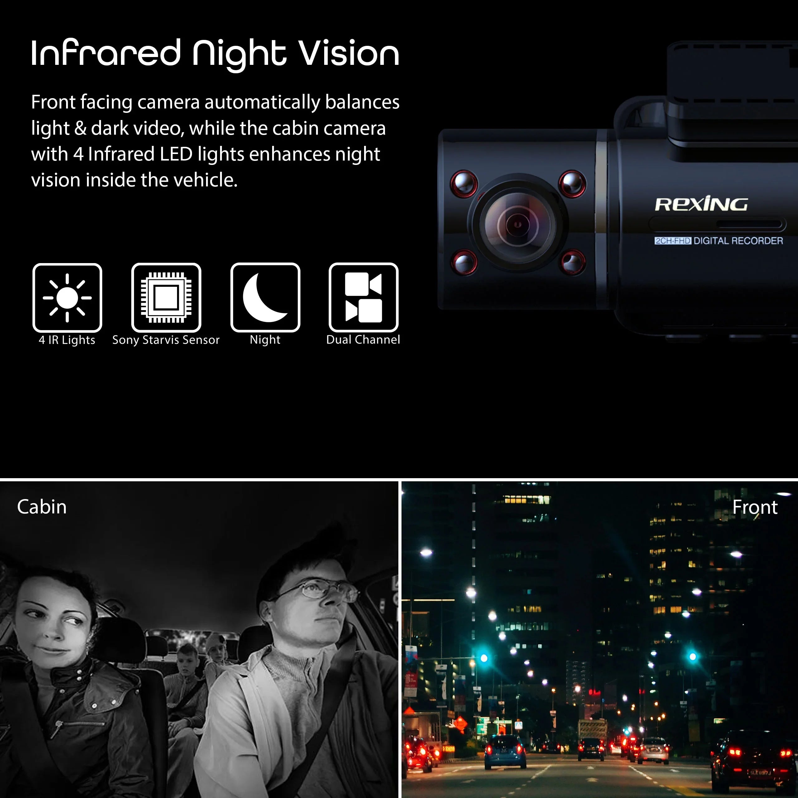 Rexing V3 1080P Front and Inside Cabin Dash Cam with Wi-Fi &