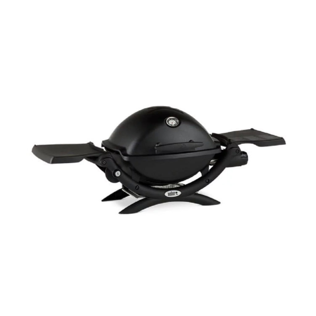 Weber Q1200 Liquid Propane Grill (Black) with Portable Cart, Adapter Hose Bundle