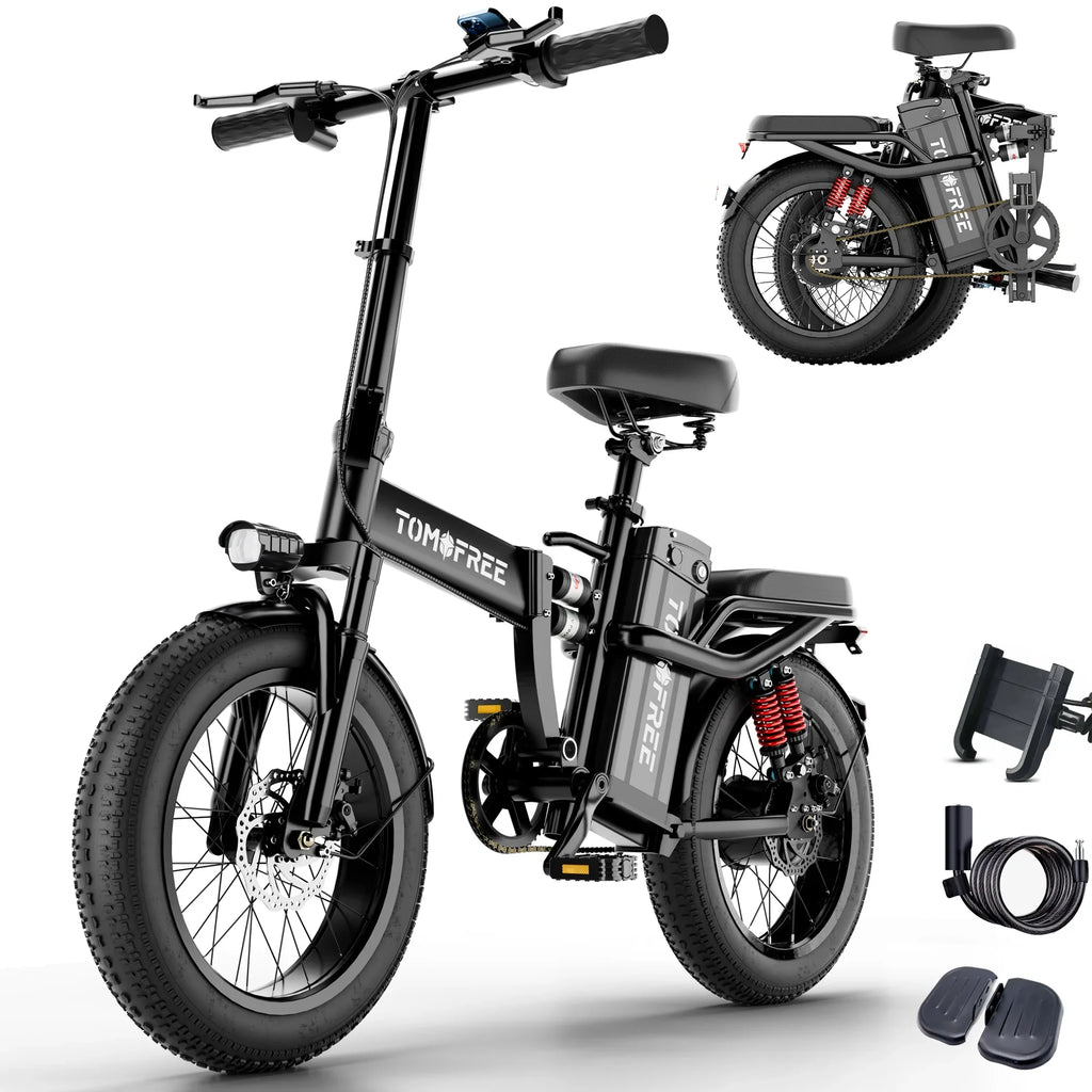 Electric Bike for Adults, 48V 20AH Folding E-Bike Easy Assemble, 16* Tire Commuter Bike 40Miles Range 330lbs Load, Full   Certified, Black Ebike T1