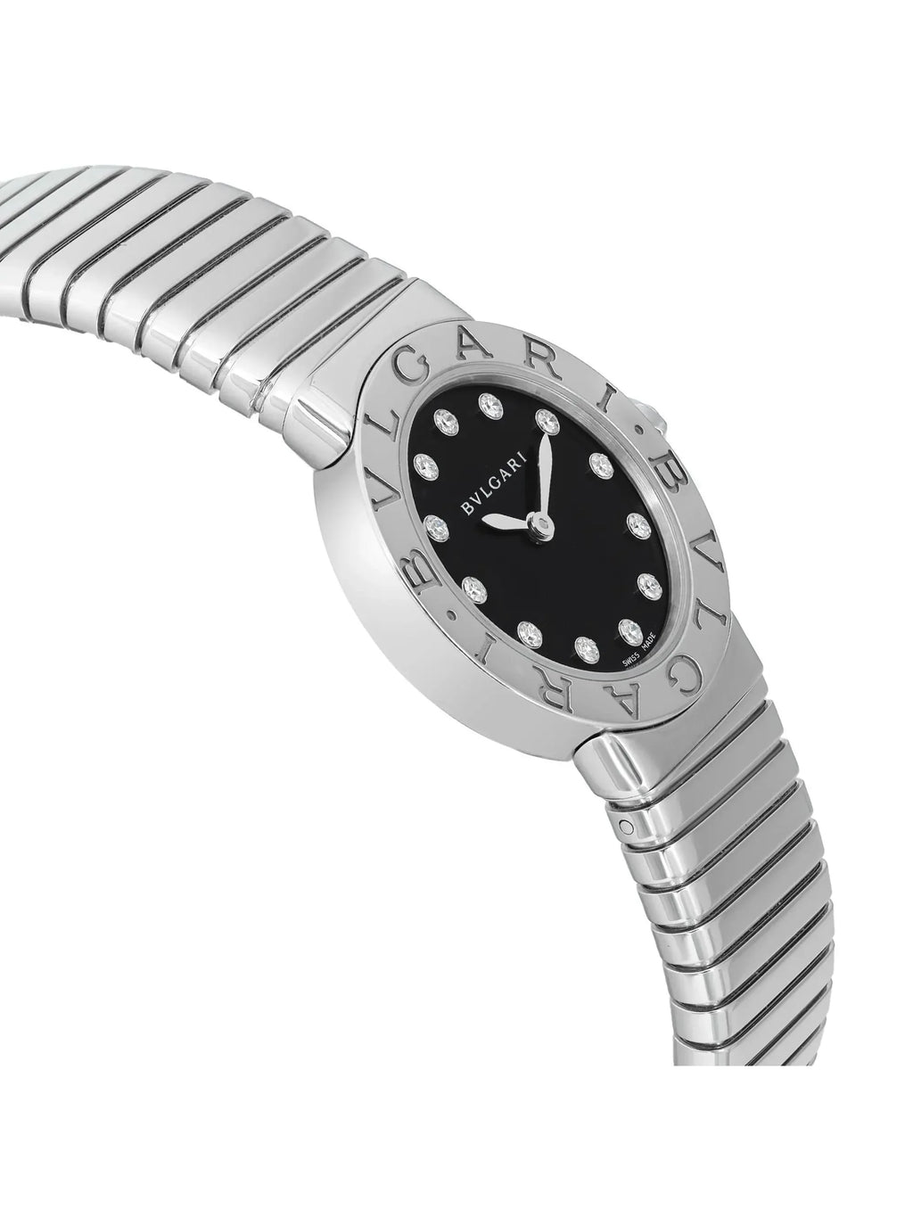 New Bvlgari Bulgari 26mm Steel Diamond Black Dial Ladies Quartz Watch 102145
