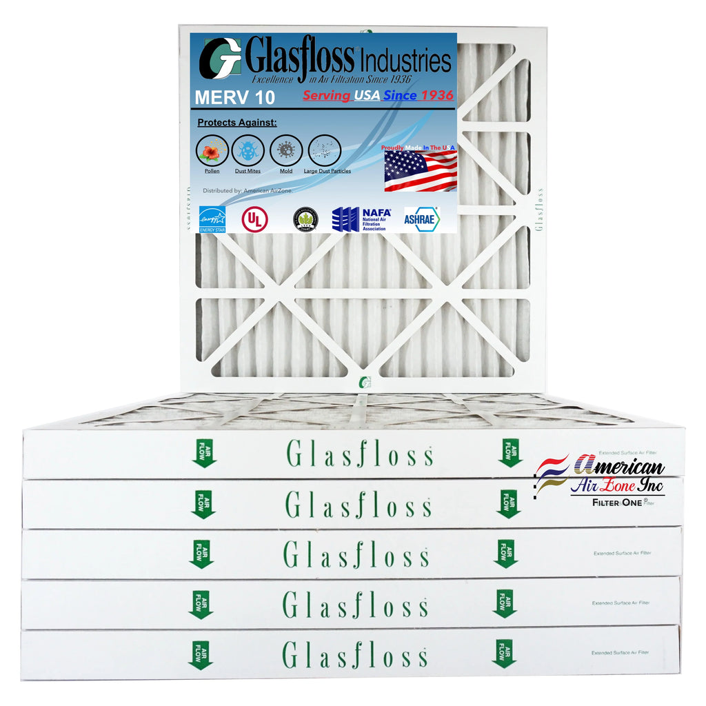 Glasfloss Air Filter 25x25x2 - 2"  10 - (Pack of 6) - Pleated  or  Air Filter - Furnace Air Filter - Home or Office - Made In The .