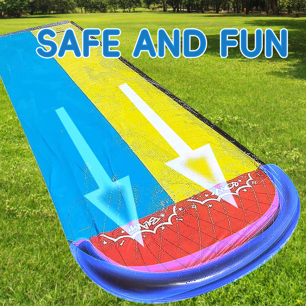 YoYfun 25ft x 4.6ft  Double Water Slide for Adult Kids, Heavy Duty Lawn Water Slide with Sprinkler and 2 Slip Inflatable Boards for Summer Yard Lawn Outdoor Water Play Activities