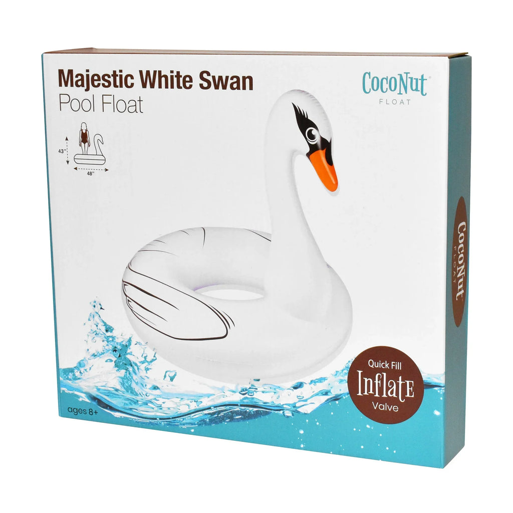 CocoNut Float: Majestic White Swan Pool Ring - 48"x43" Inflatable, Jumbo Round Water Raft, Anti-Leak, Durable, Party