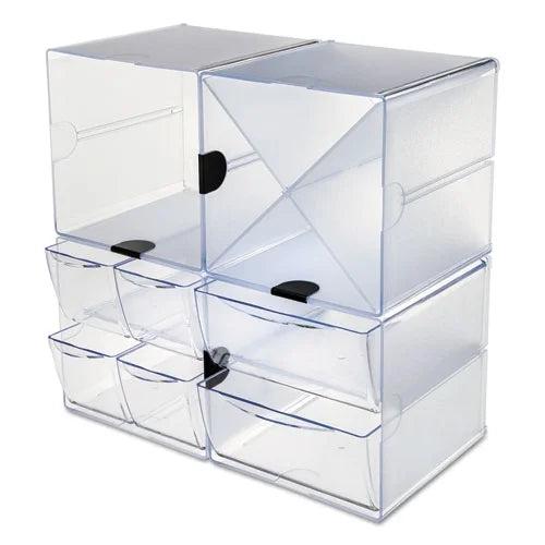 deflecto Stackable Cube Organizer, 4 Compartments, 4 Drawers, Plastic, 6 x 7.2 x 6, Clear | Order of 1 Each