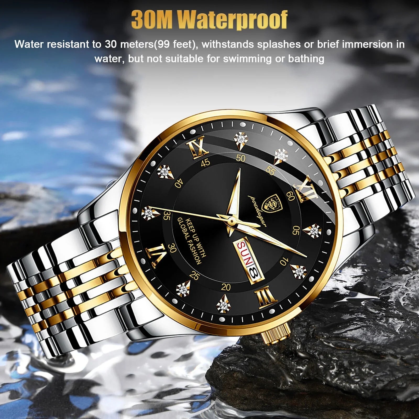 Waterproof Men's Watch Classic Relojes De Hombre Stainless Steel Quartz Luminous