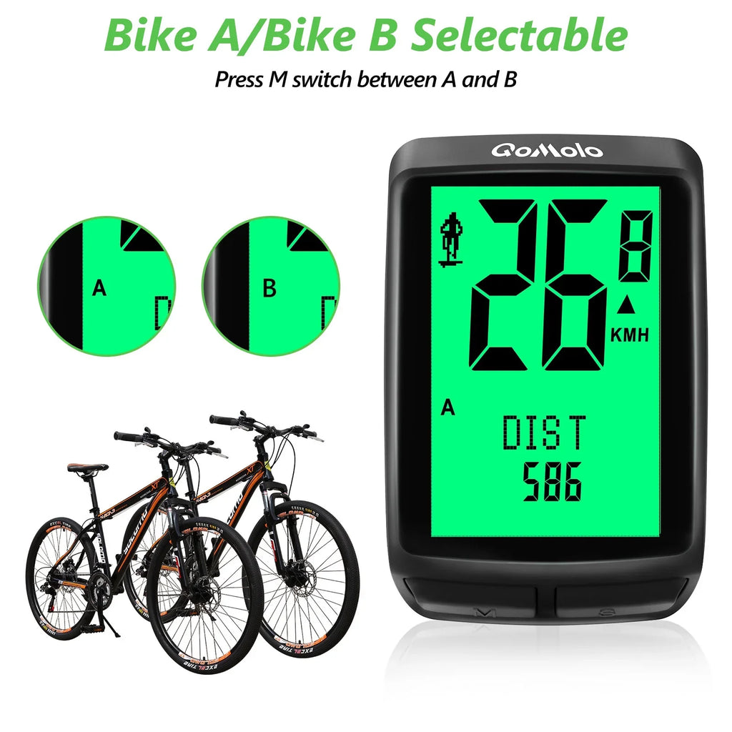 Wireless Bike Computer, Multi-Functional Bike Speedometer, IPX6 Waterproof Large Screen Cycle Computer Automatic Wake-up  Backlight Display