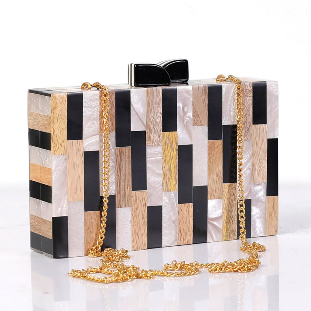 Different Craft India Wooden Inlay Acrylic Clutch Bag for Women