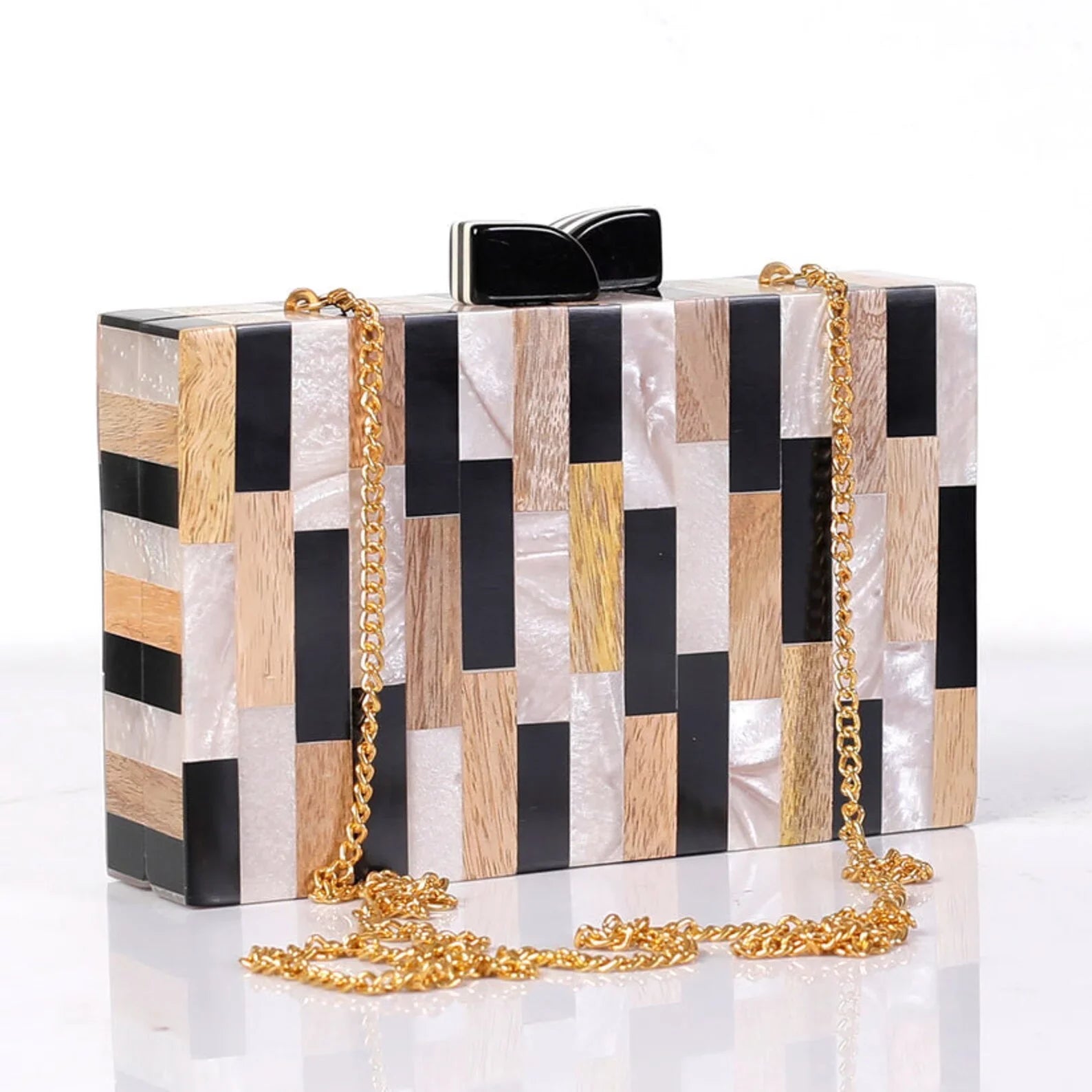 Different Craft India Wooden Inlay Acrylic Clutch Bag for Women
