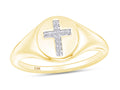 1/20 Carat  Round Cut White Natural Diamond Cross Signet Engagement Ring In 10k Yellow Gold For Womens Ring Size-6