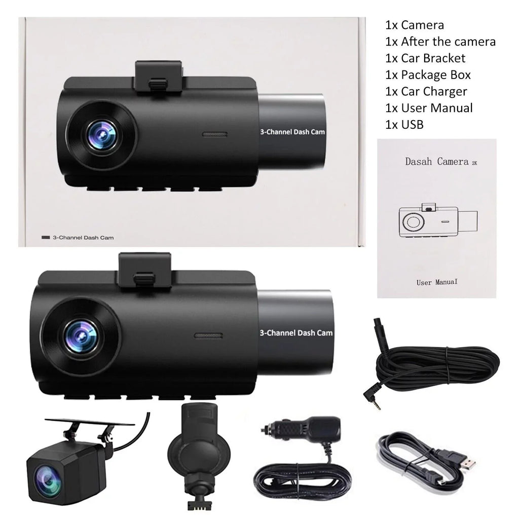 3 Lens Cars True 4K Dual Dash Camera Front & Rear WiFi& Track Video Recorder