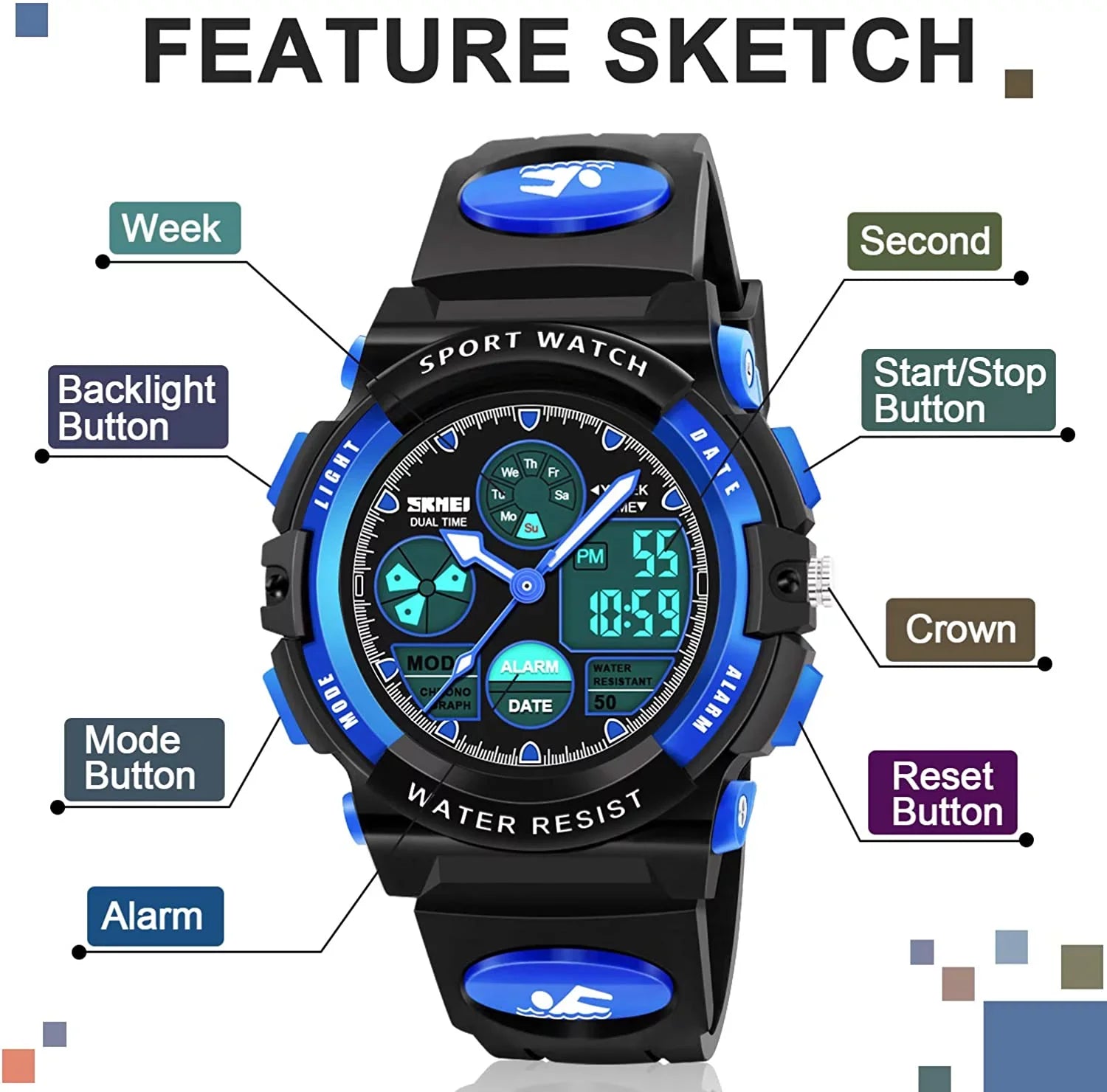 Multi Function Waterproof Watch for Kids - Kids Gifts