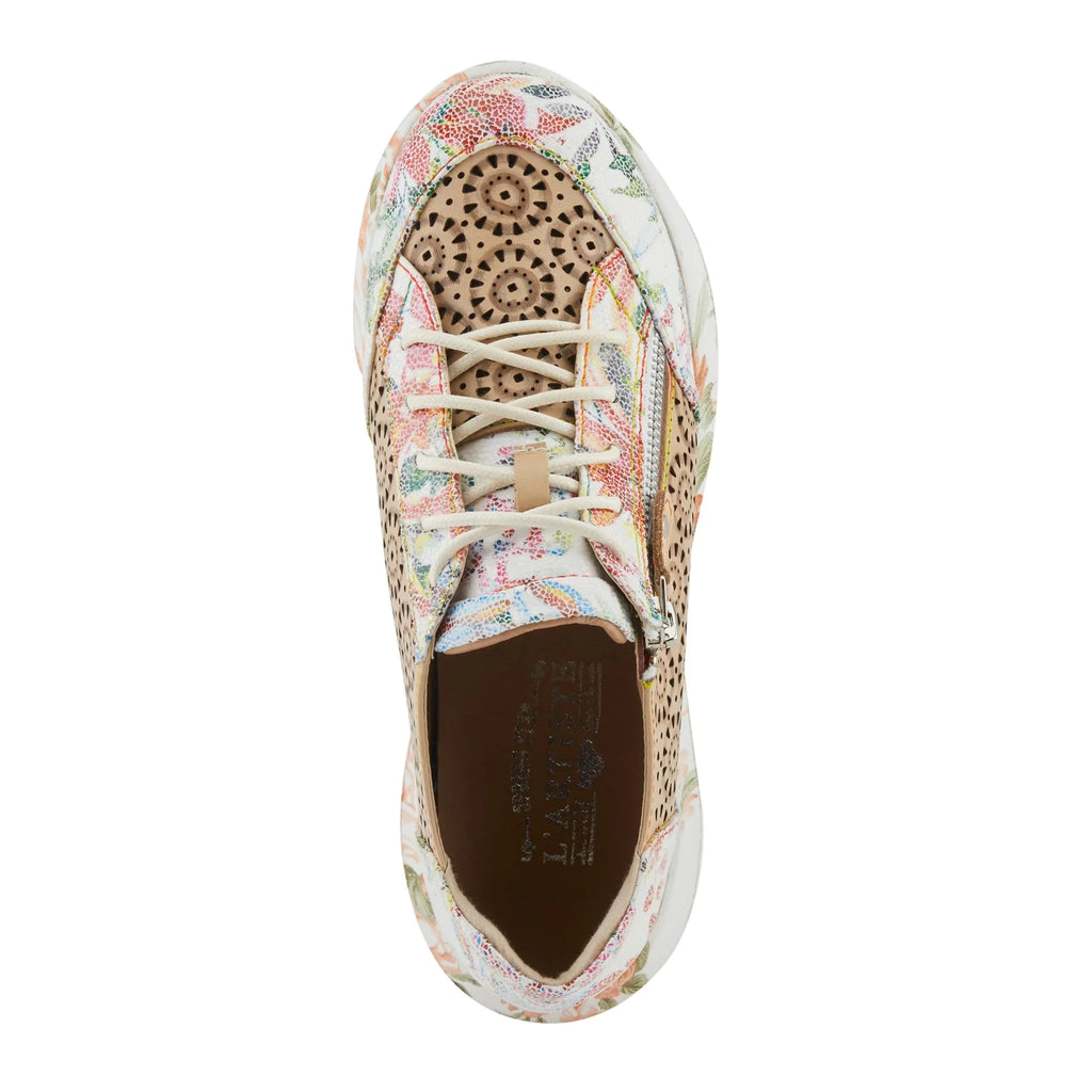 L'Artiste Women's Jazzie Lace-Up Fashion Sneaker with Flowers Beige Multi  39/8.5