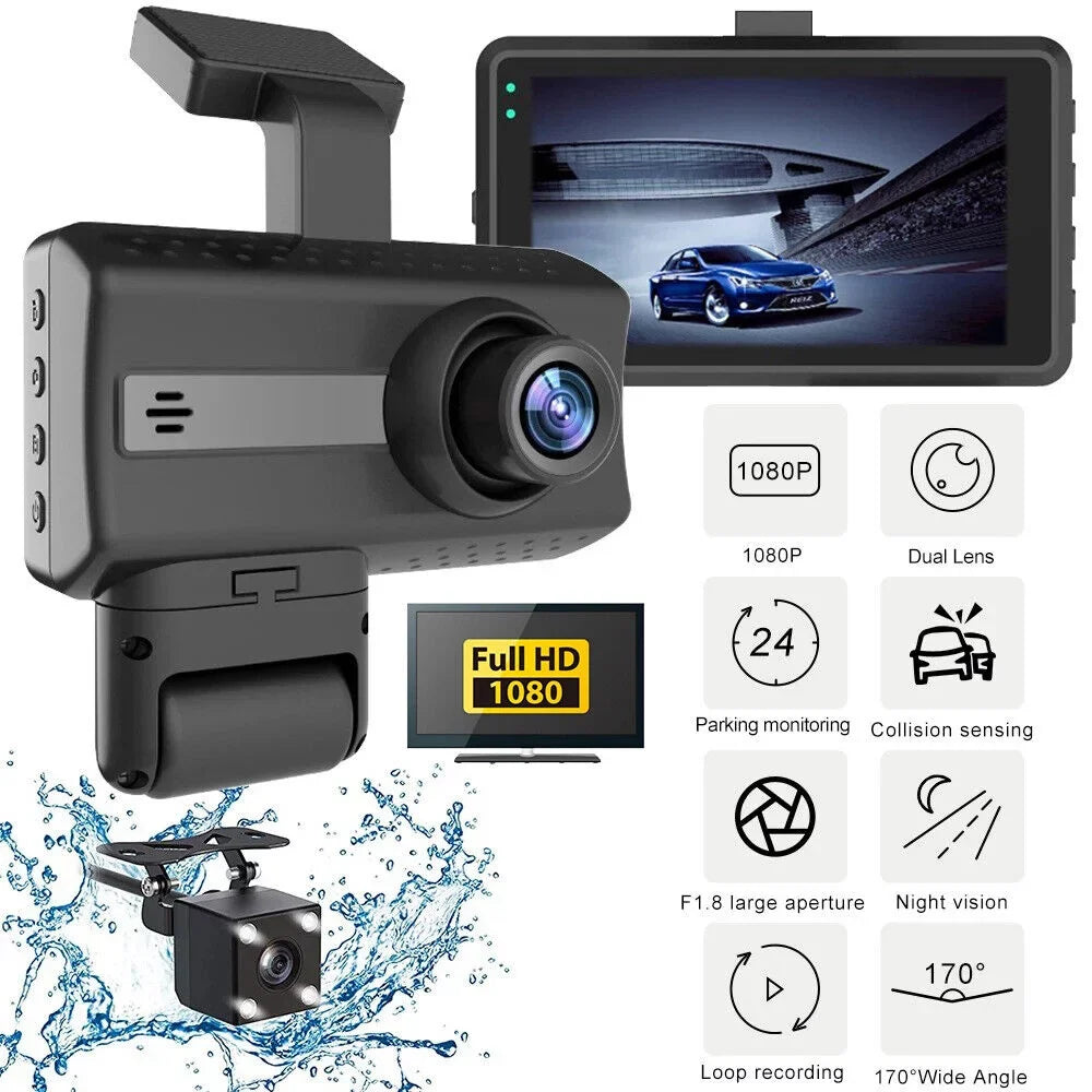 JahyShow Dual Lens Car Dash Cam Recorder: 1080P Front and Rear Camera Video, G Sensor
