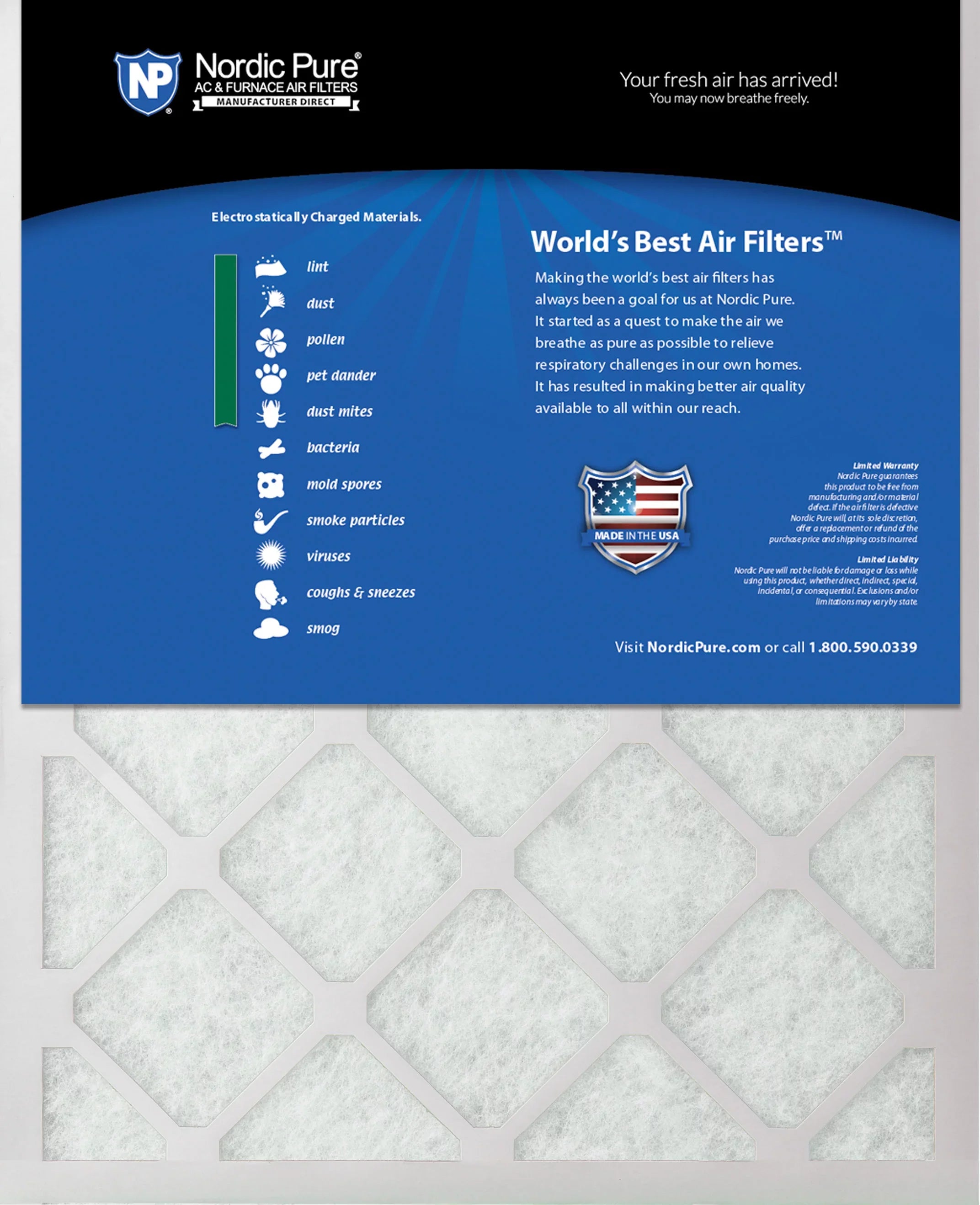 25x25x1 (24_1/2x24_1/2) Pure Green Eco-Friendly  Furnace Air Filters 3 Pack