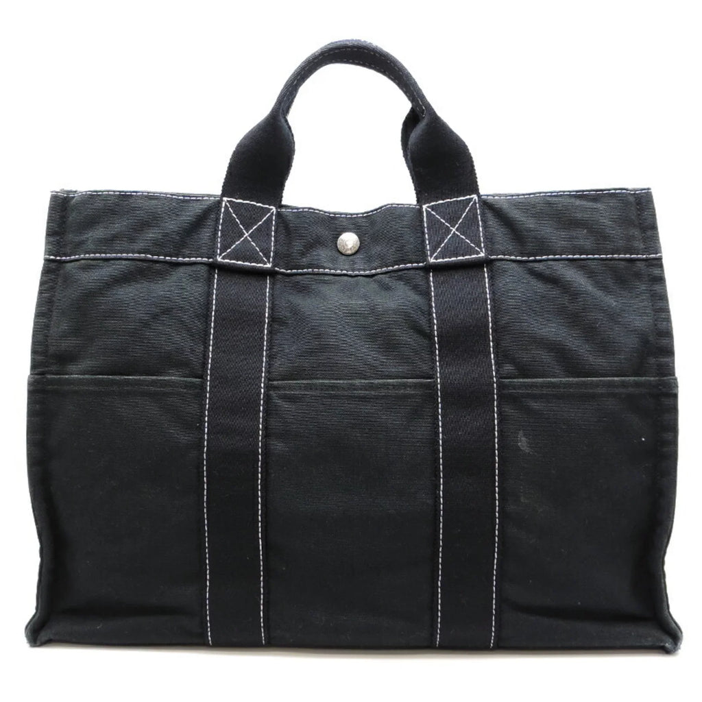 Pre-Owned Hermes Deauville  Ladies Tote Bag Cotton Canvas Black (Fair)