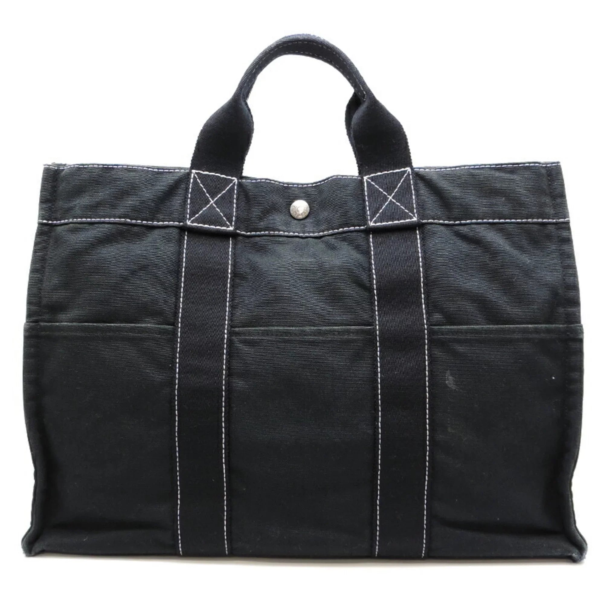 Pre-Owned Hermes Deauville  Ladies Tote Bag Cotton Canvas Black (Fair)