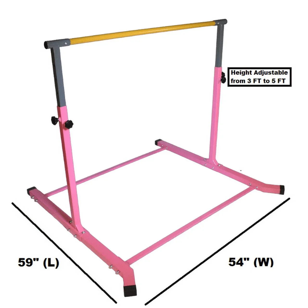 5-Star  Pink Gymnastic Kip Bar, Adjustable 3-5FT, Kids Junior Training, Heavy-Duty, Curved Legs, Home Gym Equipment