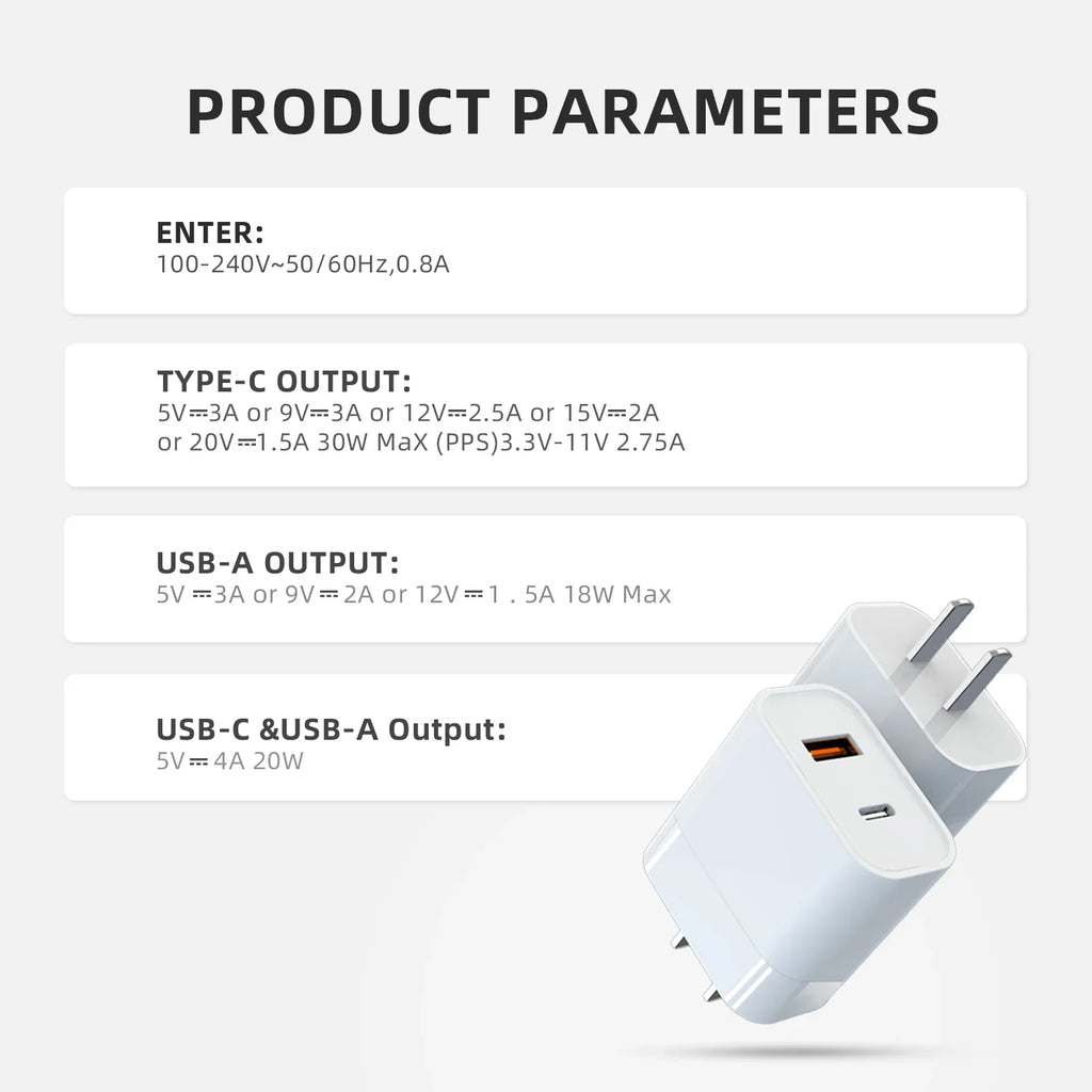 30W  Charger with Type-C Cable Dual-Port Charging for  Mini 2/Mini 3 Pro Charging Parts