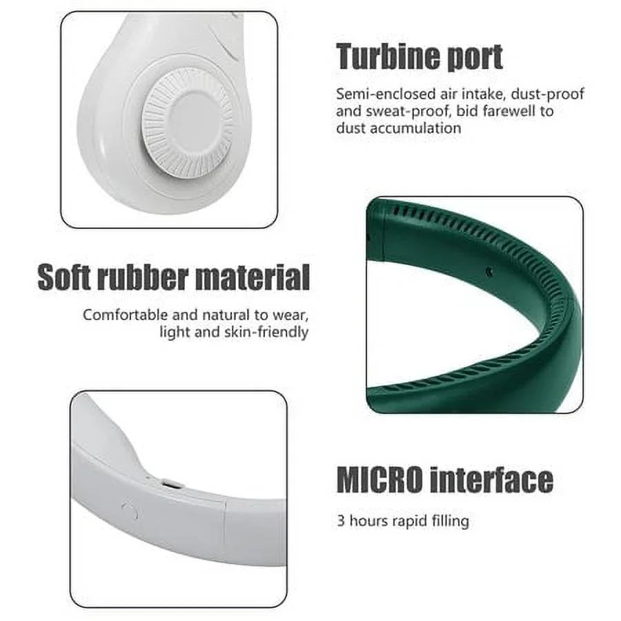 Portable Mini Fan Neckband Bladeless Neck Hanging Cooler  Rechargeable Fan , 3 Speed Adjustable For Home Office Outdoor