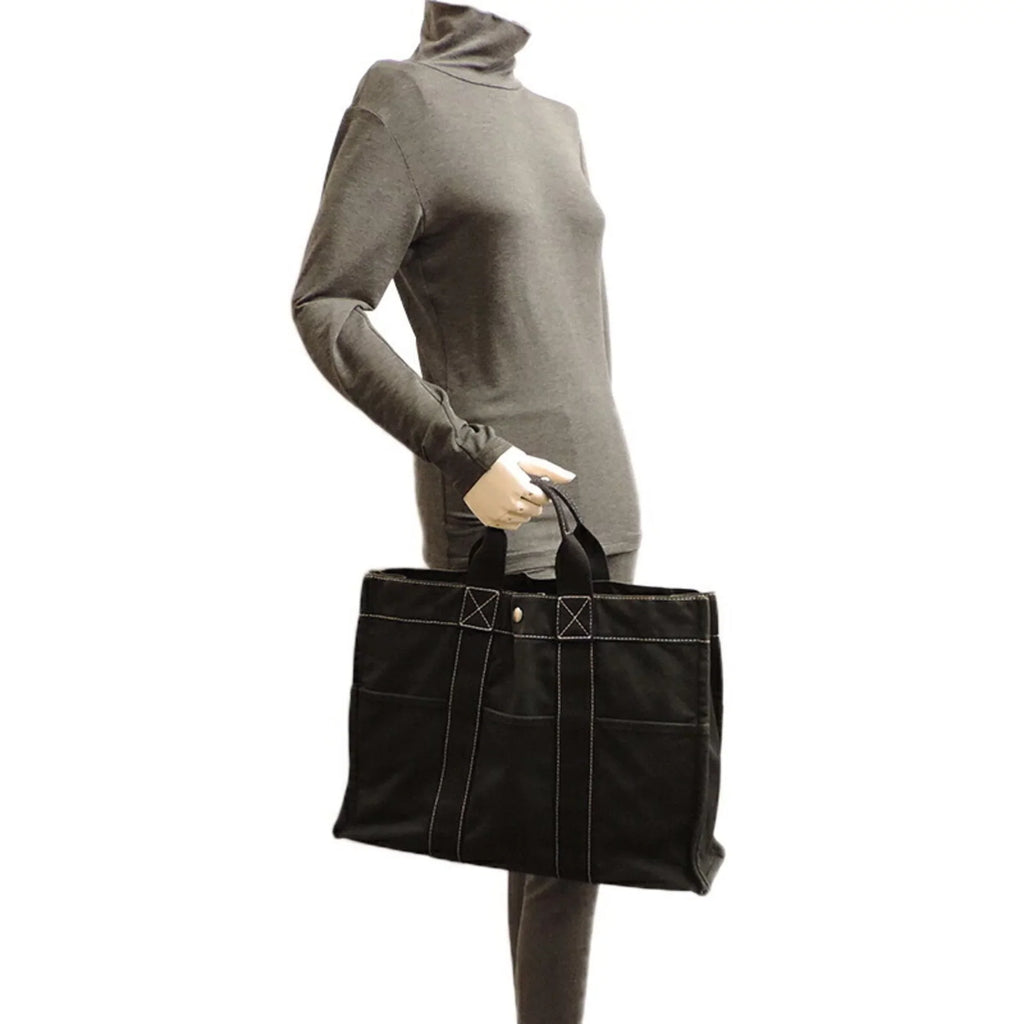 Pre-Owned Hermes Deauville  Ladies Tote Bag Cotton Canvas Black (Fair)