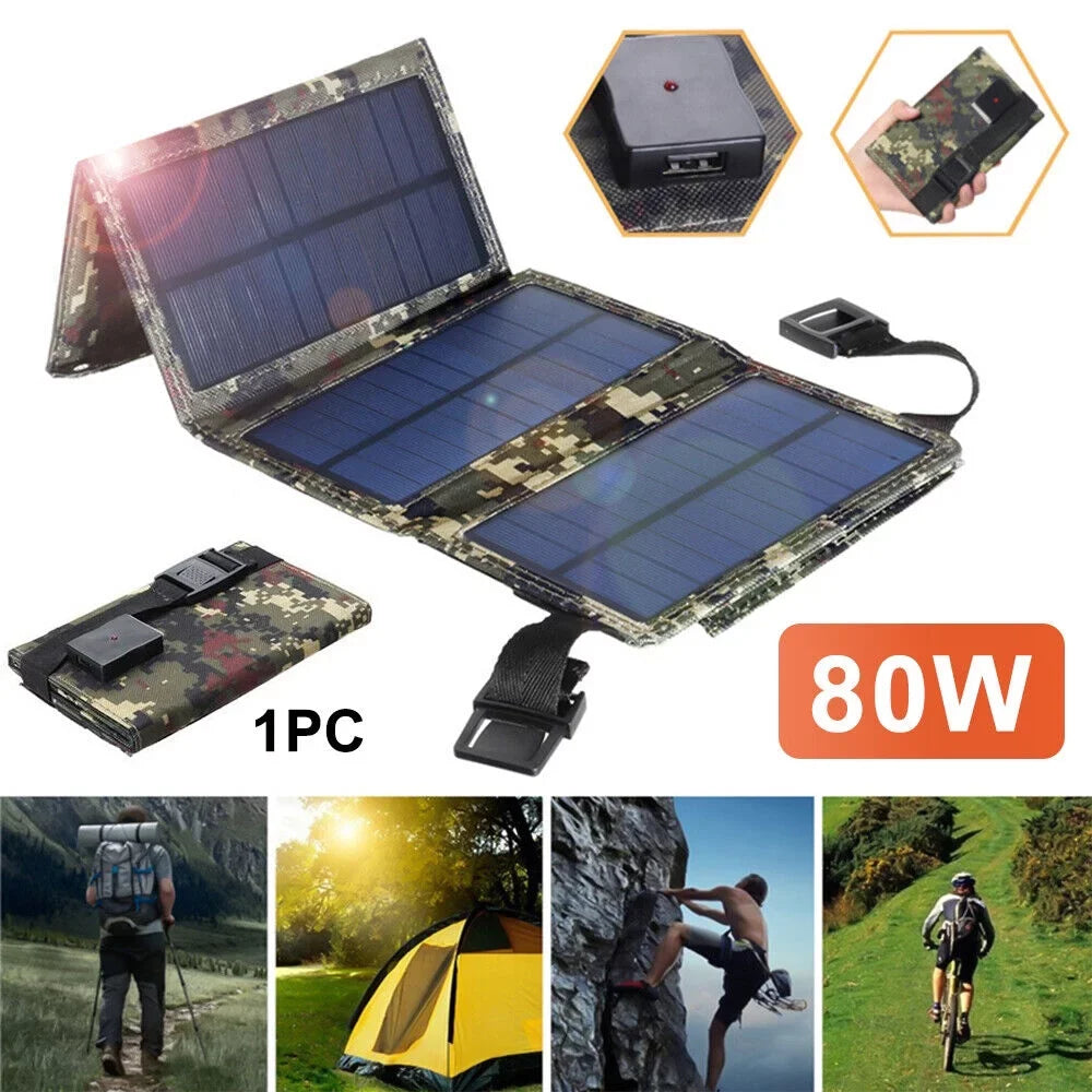 Paddsun 80W  Solar Panel Folding Power Bank Outdoor Camping Hiking Phone Charger