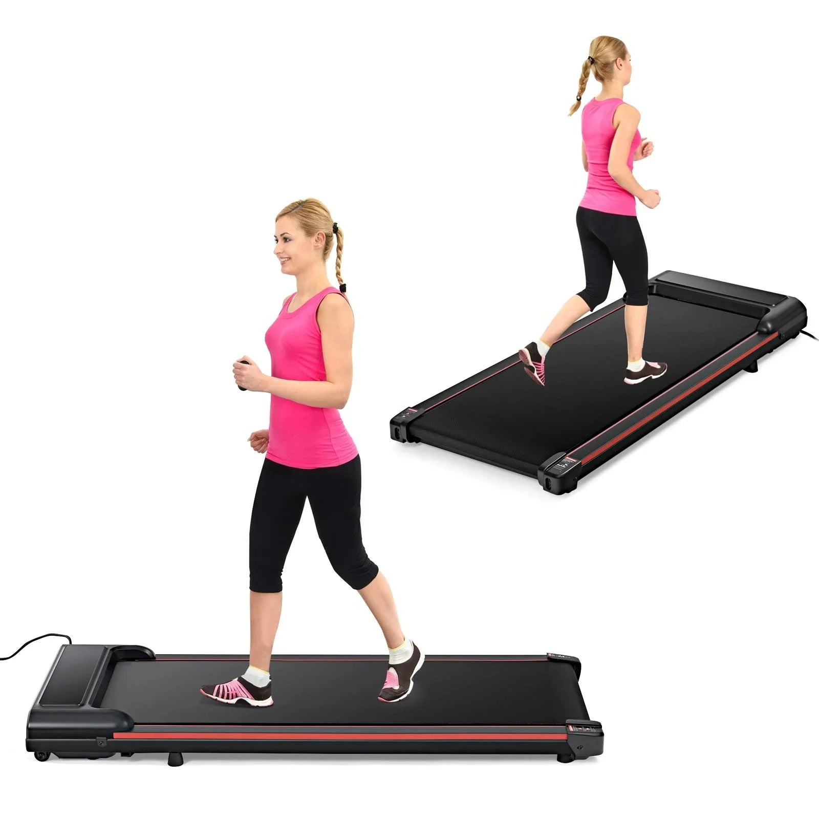 Seizeen Walking Pad, Under Desk Treadmill for Home Office, Portable Treadmill Small Size with Remote Control,  Display, 2--1 Walking & Jogging Fitness Machine, 300lbs, 0.6-3.8MPH Speed, Red
