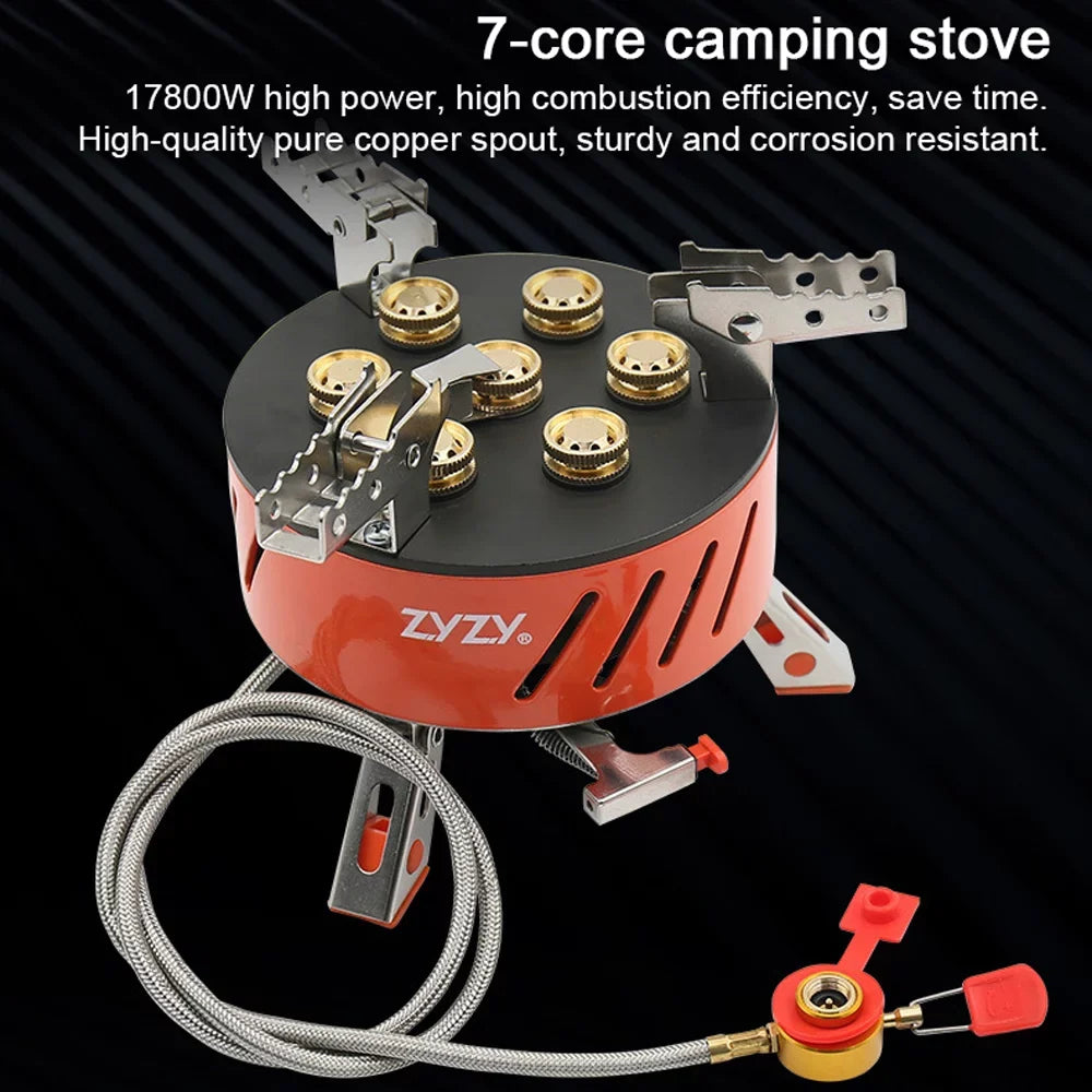 7-Core Camping Stove, Windproof and High-Power Gases Stove - Outdoor Furnace