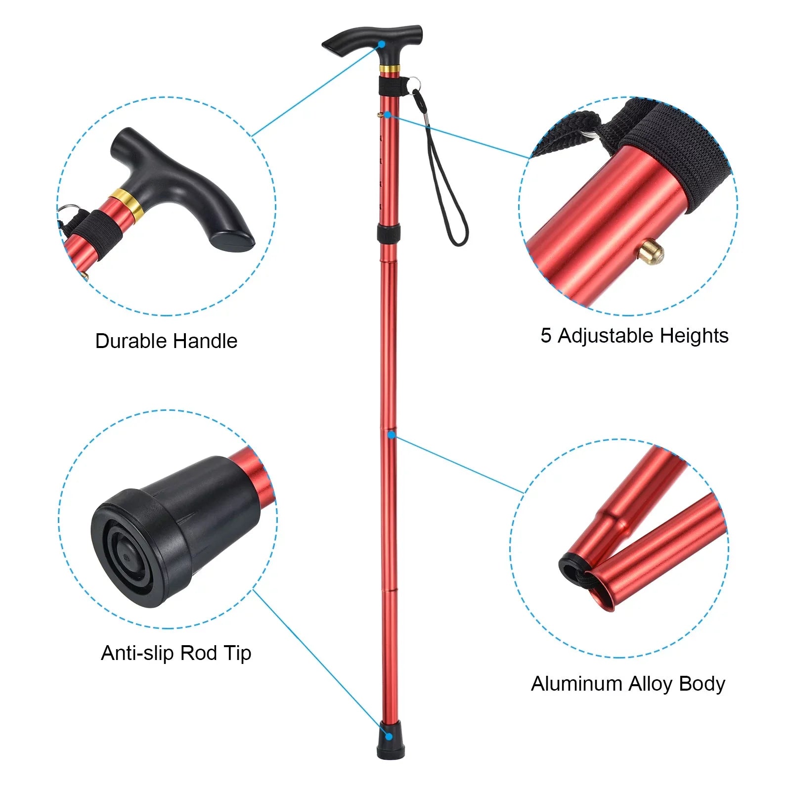 Uxcell Trekking Poles Collapsible Hiking Pole Telescopic Aluminum Alloy Red, 2Pack