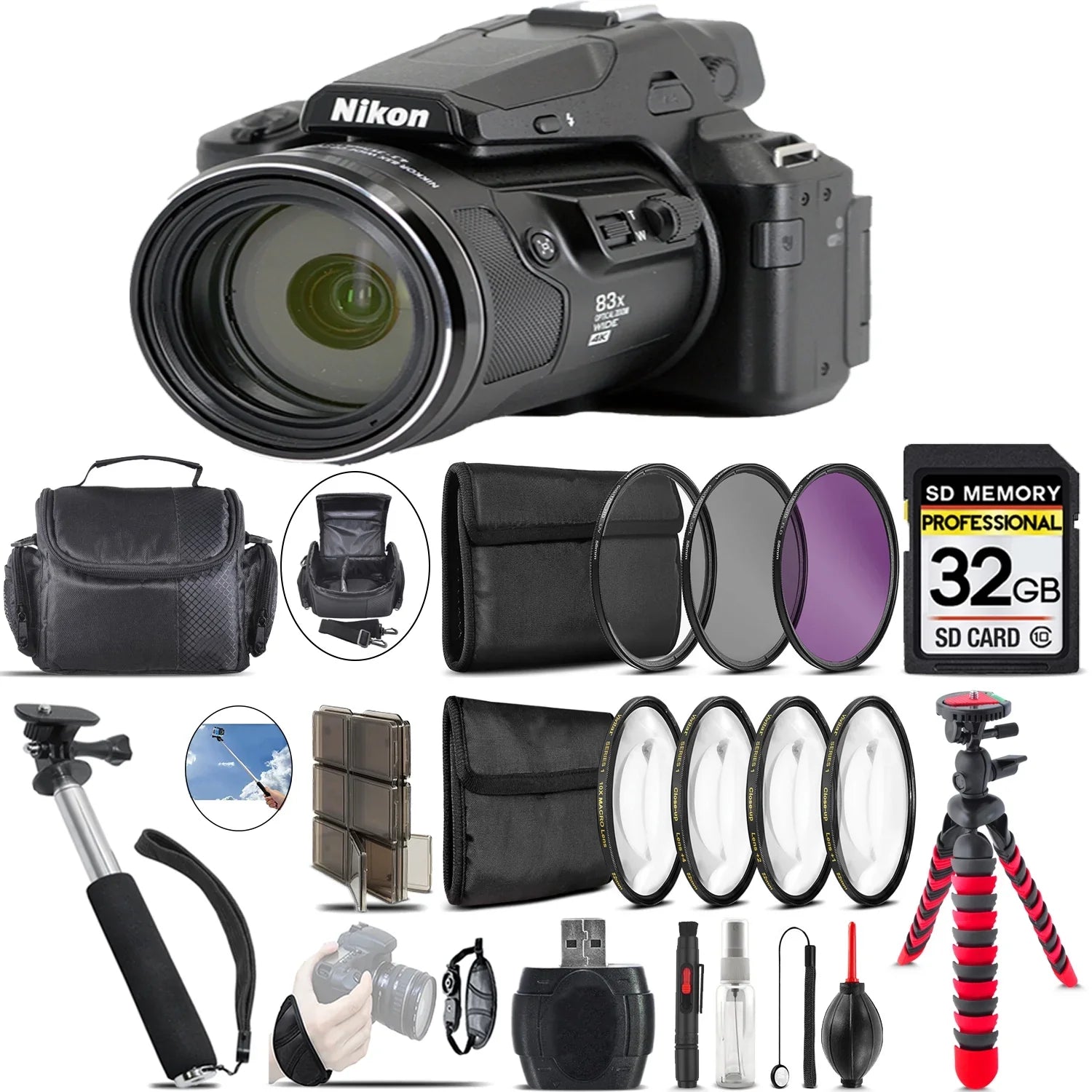 Nikon  P950 Digital Camera + Spider Tripod + Case - 32GB Bundle