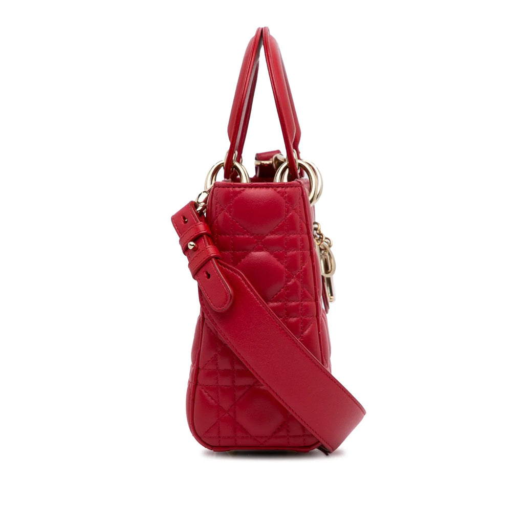 Pre-Owned Authenticated Small Lambskin Cannage My ABCDior Lady Dior Leather Red Satchel Unisex (Good)