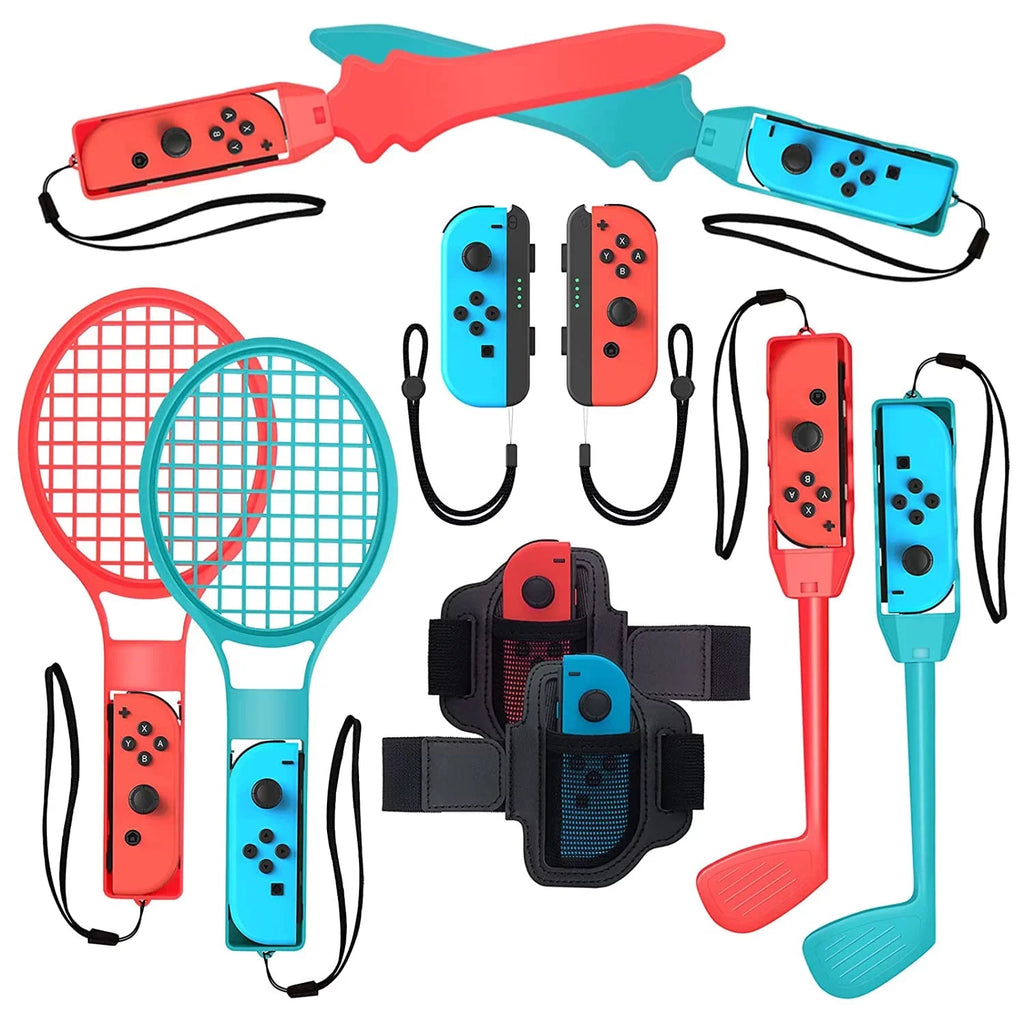 10 in 1 Family Accessories Kit for Switch Sports, Accessories Bundle with Tennis Rackets,Sword Grips,Golf Clubs etc