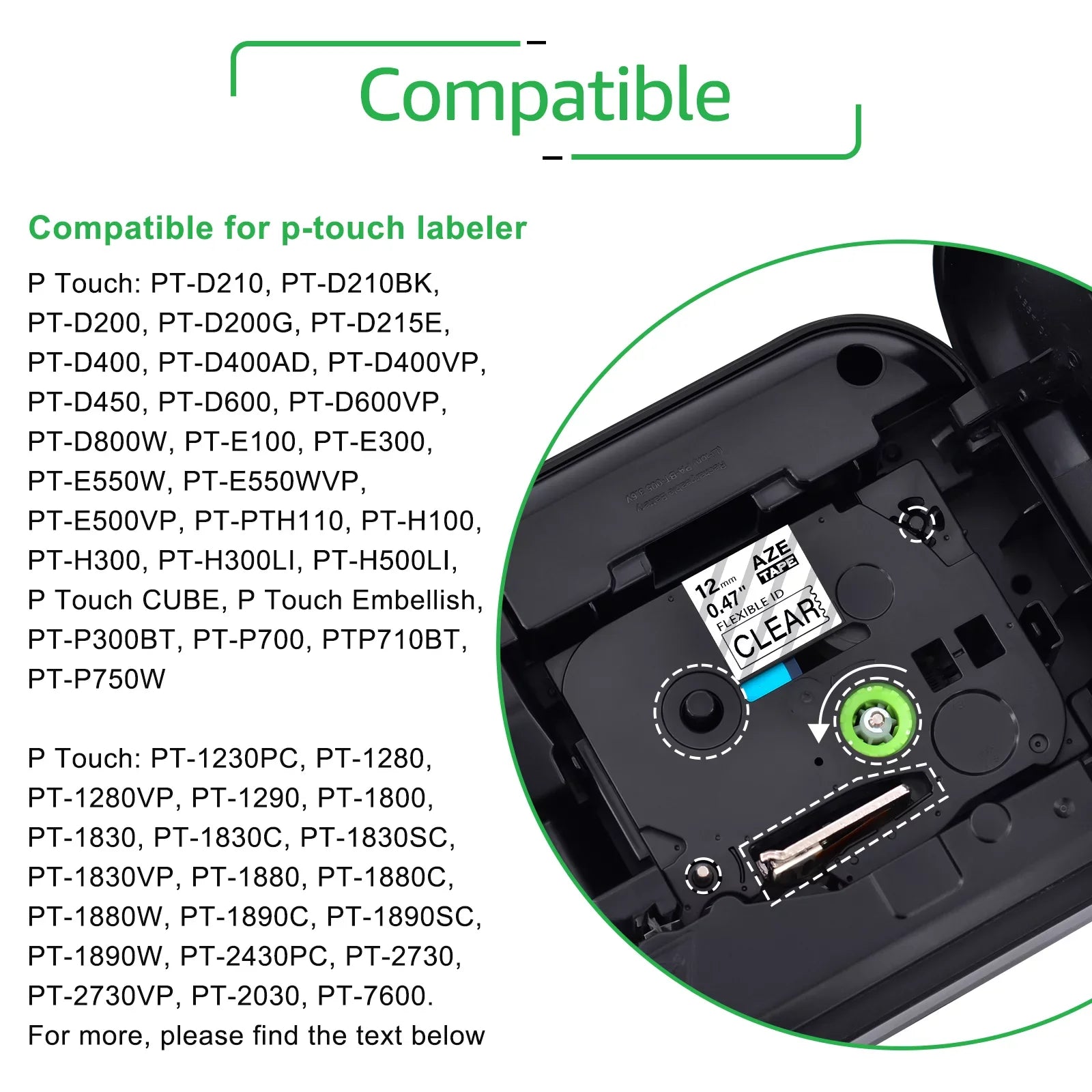 6PK Compatible for Brother P-touch 12mm x 8m Black on Clear  TZe TZe-FX131 -FX131 TZe-131 -131 Flexible  Cable Wire Label Tape