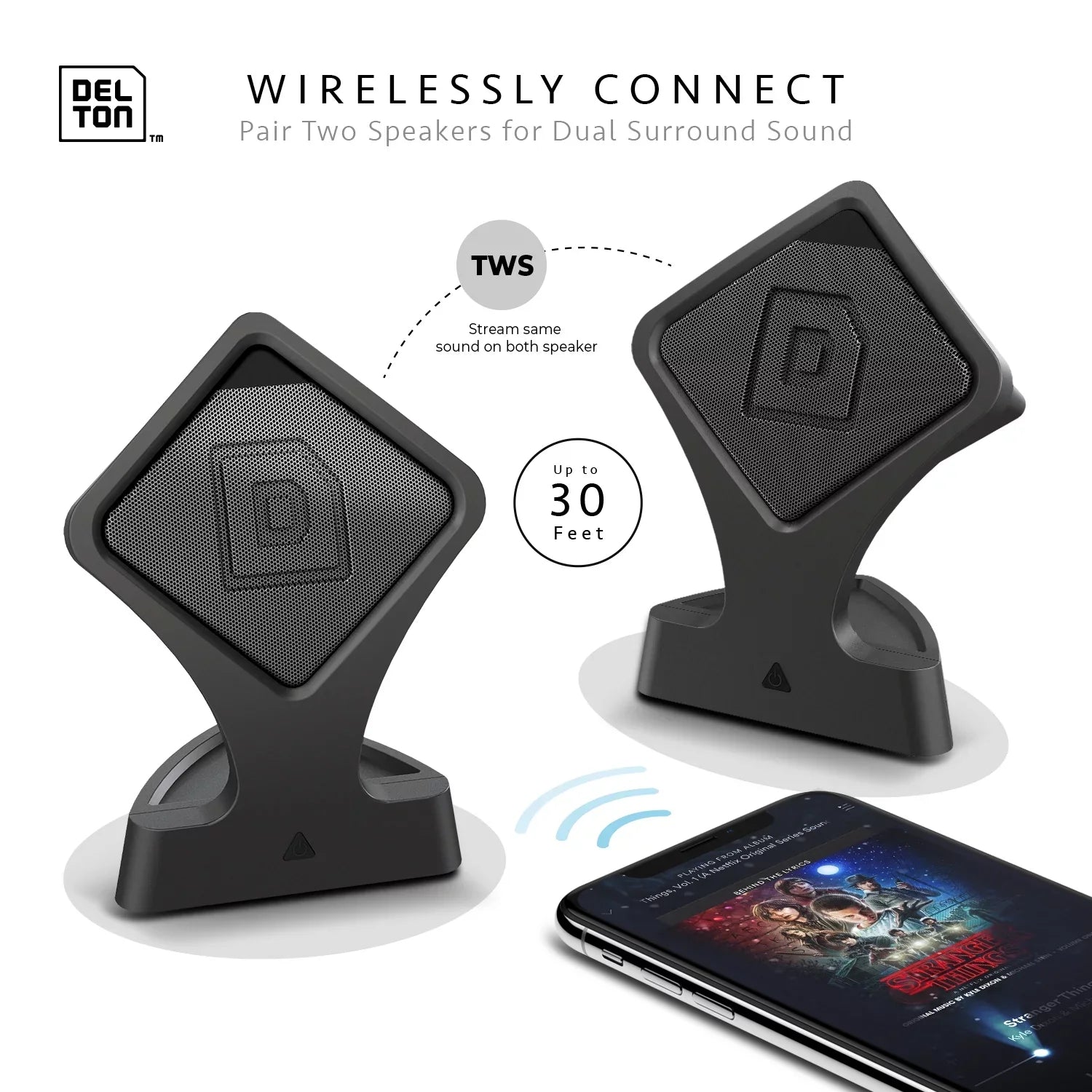 Delton True Wireless Speaker, Portable Bluetooth Speaker with Mic (Twin Pack), Dynamic  Sound and Bass