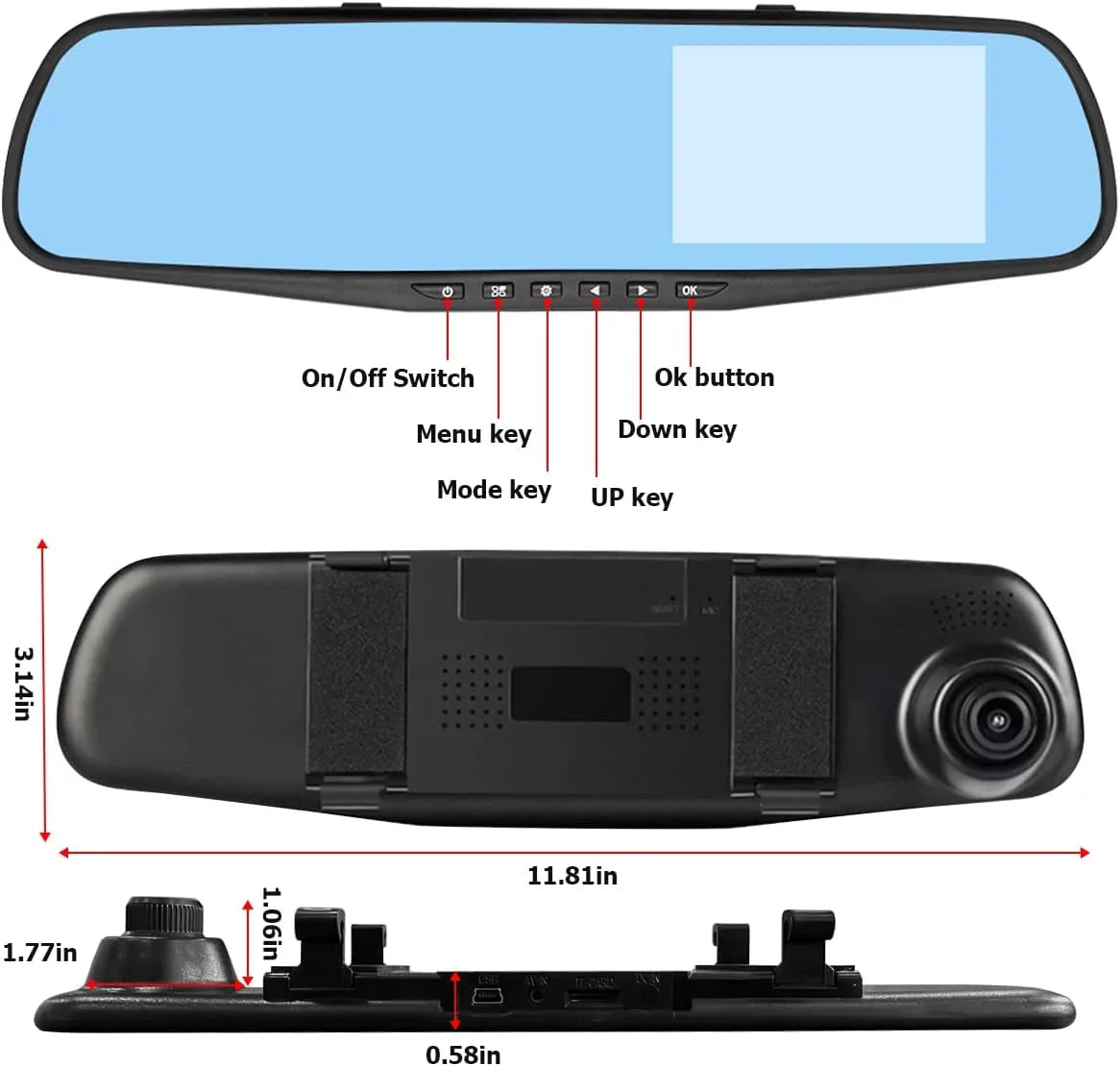 Mirror Dash Cam for Car, 4.3" Backup Smart Rearview Mirror Camera, Waterproof  1080P Front and Rear Wide Angle,