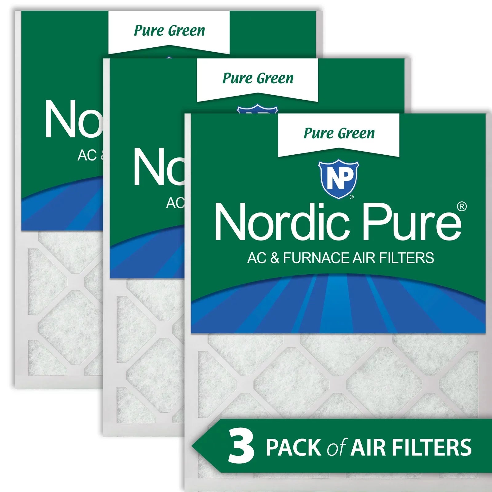25x25x1 (24_1/2x24_1/2) Pure Green Eco-Friendly  Furnace Air Filters 3 Pack