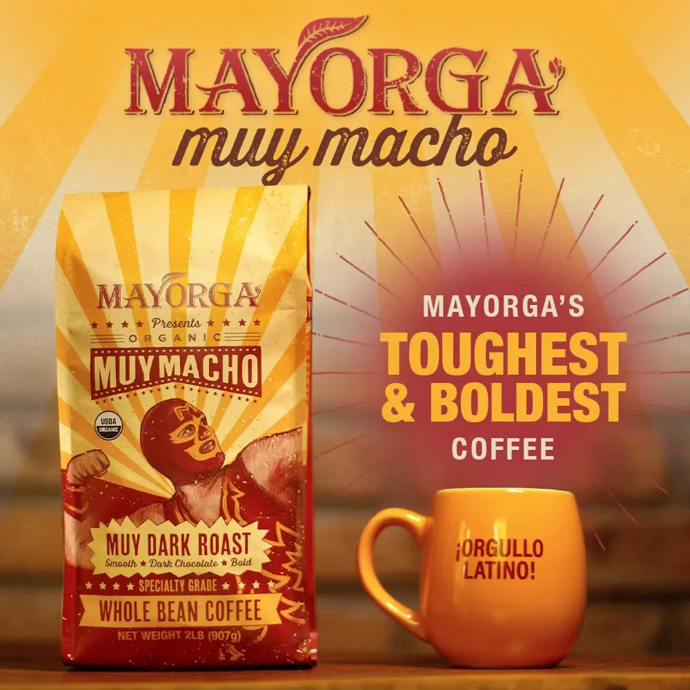 Mayorga Intense Dark Roast Coffee, 2 lb bag - Muy Macho Blend, the World's Strongest Organic Coffee - 100% Arabica Whole Coffee Beans - Bold Flavor - Specialty Grade, Non-, Direct Trade Muy Macho 2 Pound (Pack of 1)
