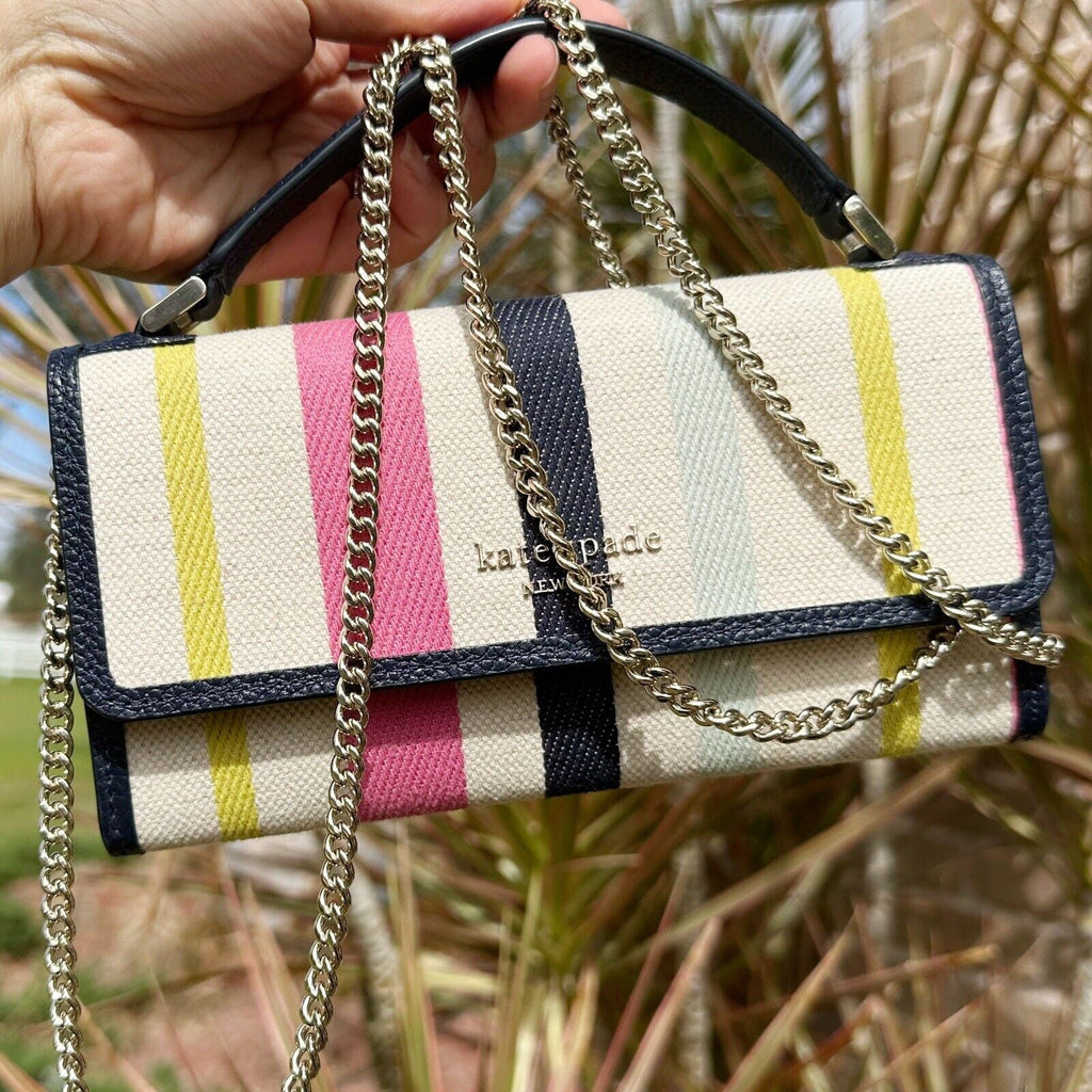 Kate Spade Roulette Canvas Stripe Top Handle Crossbody Multi Color Stripe