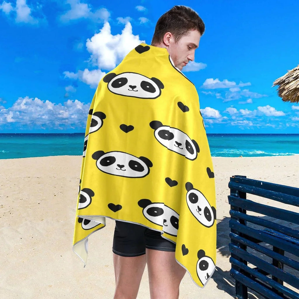 Bestwell Panda Beach Towel Oversized Towel Blanket, Thin Lightweight Microfiber Sand Free Quick Dry Towel, 30”X60” Multipurpose Pool Bath Yoga Swim Shower Towel