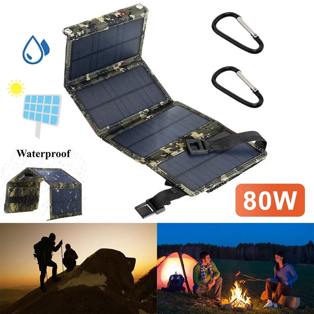 Paddsun 80W  Solar Panel Folding Power Bank Outdoor Camping Hiking Phone Charger