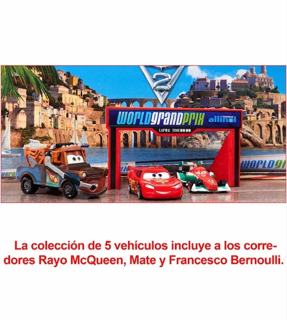 Disney and Pixar Cars 2 Vehicle 5-Pack Collection, Set of 5 Collectible Character Cars & Tool Cart Inspired by The World Grand Prix from The Movie Cars 2, Gift for Kids & Fans Ages 3 Years Old & Up