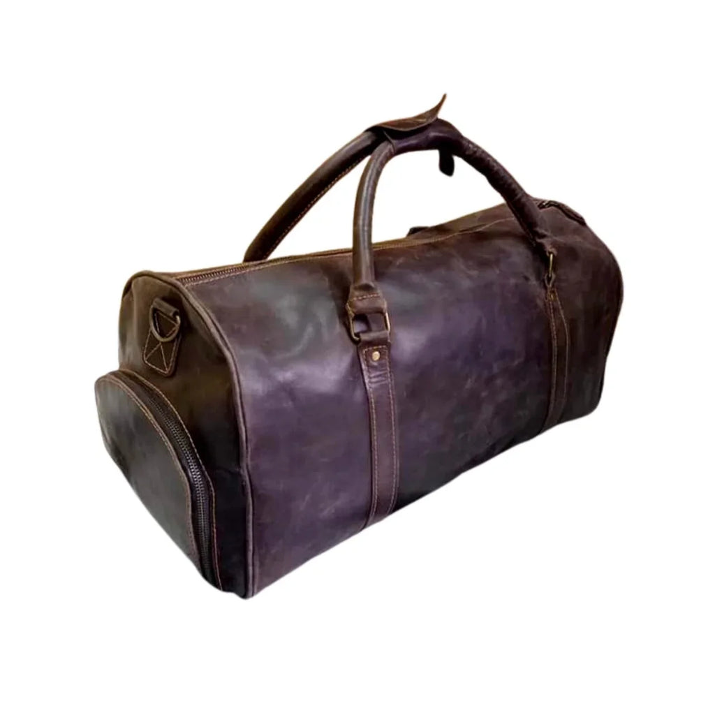 Cow Leather Duffle Bag Dark Brown Leather Gym & Travel Luggage Bag
