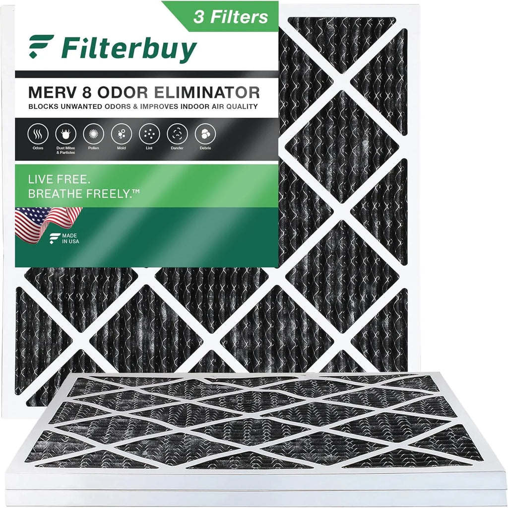 Filterbuy 25x25x1  8 Odor Eliminator Pleated   Furnace Air Filters with Activated Carbon (3-Pack)