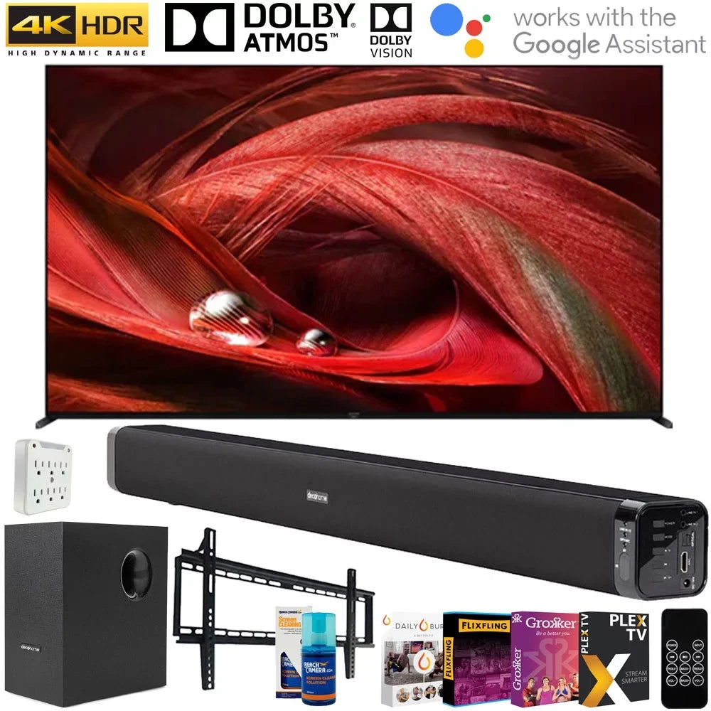 Sony XR85X95J 85" X95J 4K Ultra  Full Array  Smart  (2021 Model) with Deco Gear Soundbar and Subwoofer Bundle Plus Complete Mounting and Streaming Kit for X80J Series (KD75X80J)