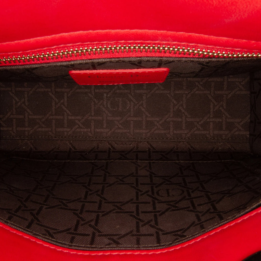 Pre-Owned Authenticated Small Lambskin Cannage My ABCDior Lady Dior Leather Red Satchel Unisex (Good)