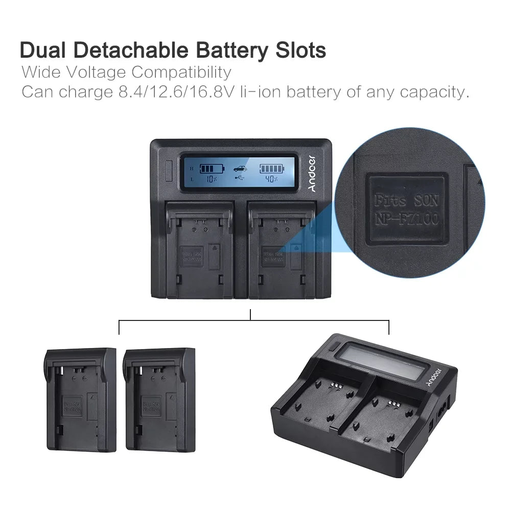Andoer -FZ100 Dual Channel  Battery Replacement for Sony A7III A9 A7RIII A7SIII