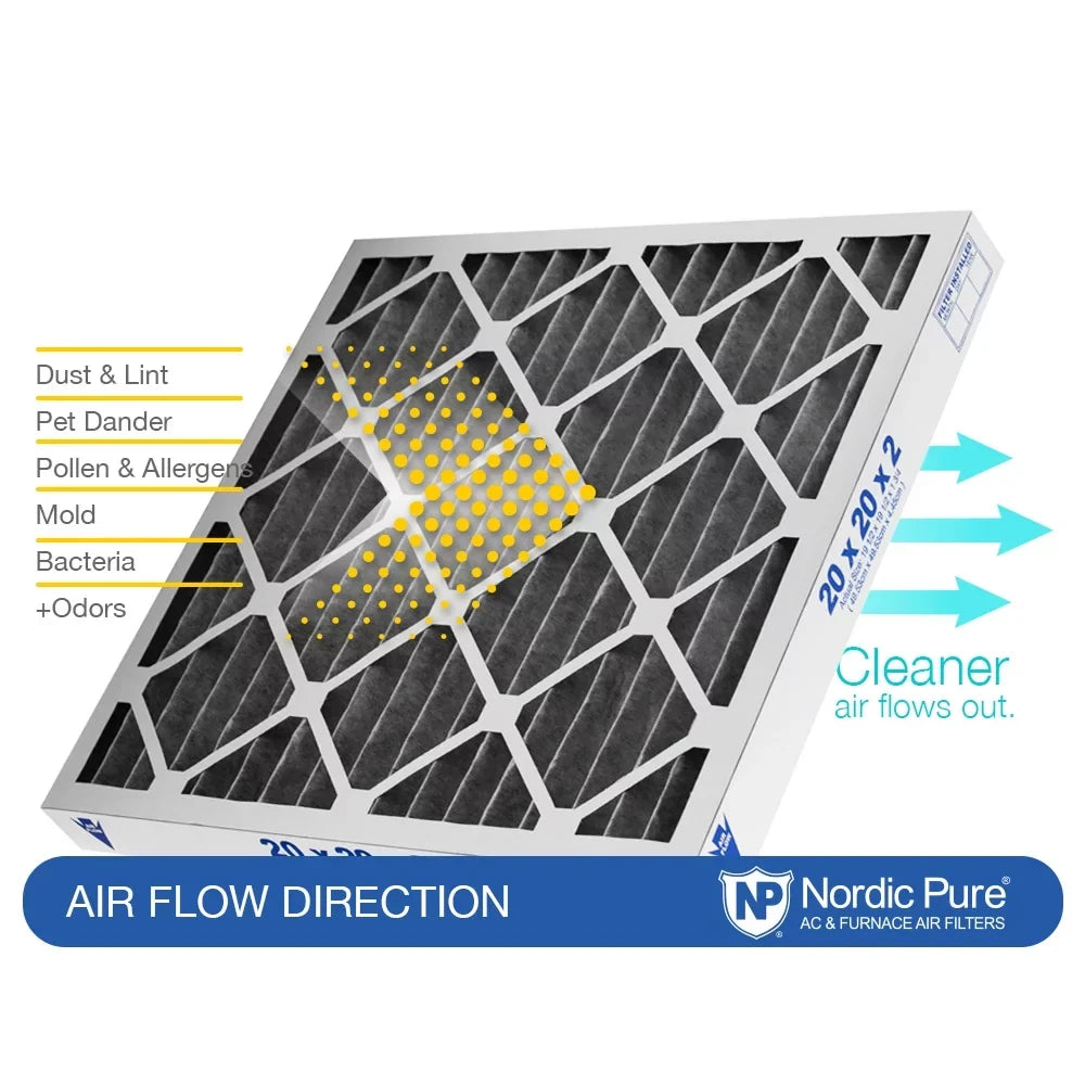 Nordic Pure 16x25x2 Furnace Air Filters  8 Pleated Plus Carbon 3 Pack